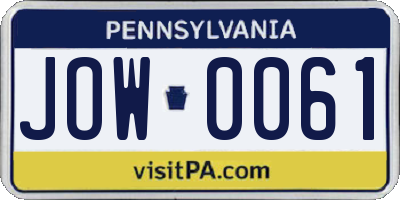 PA license plate JOW0061