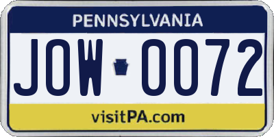 PA license plate JOW0072