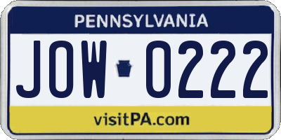 PA license plate JOW0222