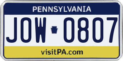 PA license plate JOW0807