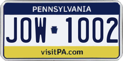 PA license plate JOW1002