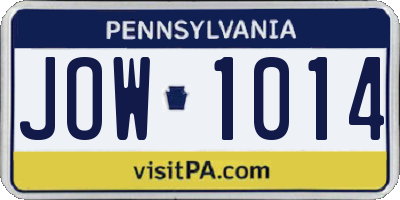 PA license plate JOW1014