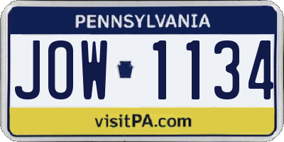 PA license plate JOW1134