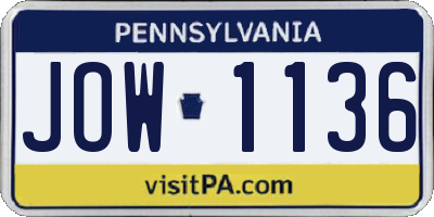 PA license plate JOW1136