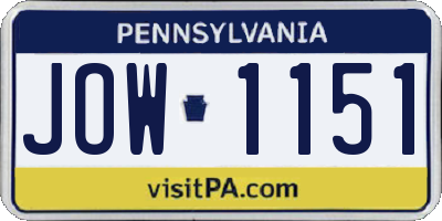 PA license plate JOW1151