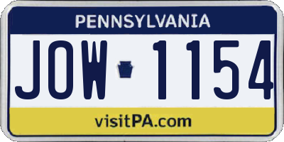 PA license plate JOW1154