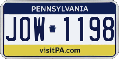 PA license plate JOW1198