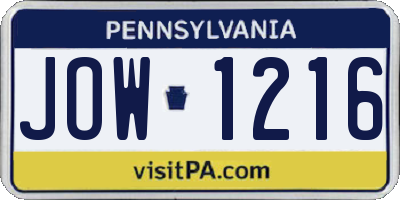 PA license plate JOW1216
