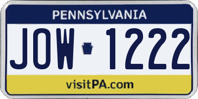 PA license plate JOW1222
