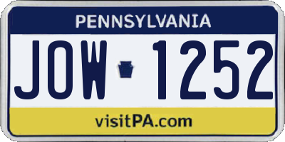 PA license plate JOW1252