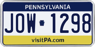PA license plate JOW1298
