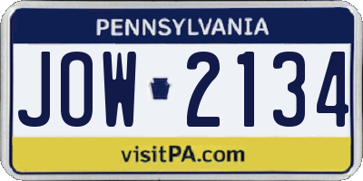 PA license plate JOW2134