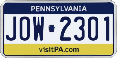 PA license plate JOW2301