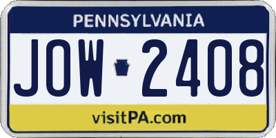 PA license plate JOW2408