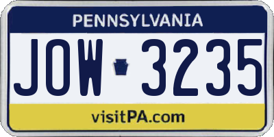 PA license plate JOW3235