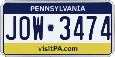 PA license plate JOW3474