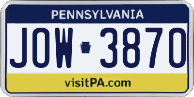 PA license plate JOW3870