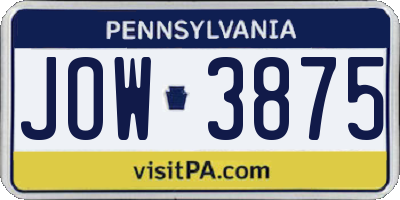 PA license plate JOW3875