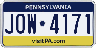 PA license plate JOW4171