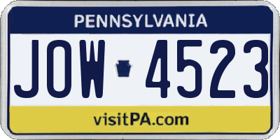 PA license plate JOW4523