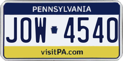 PA license plate JOW4540