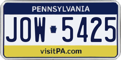 PA license plate JOW5425