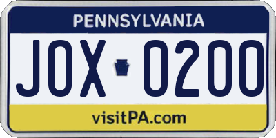 PA license plate JOX0200