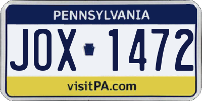 PA license plate JOX1472