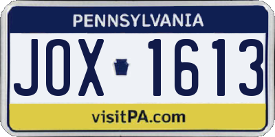 PA license plate JOX1613