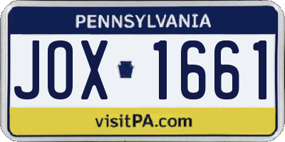 PA license plate JOX1661