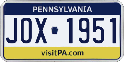 PA license plate JOX1951