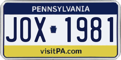 PA license plate JOX1981