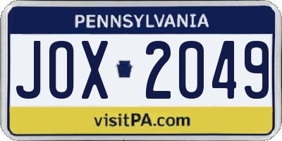 PA license plate JOX2049