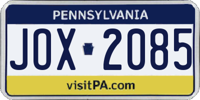 PA license plate JOX2085