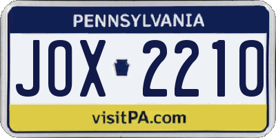 PA license plate JOX2210