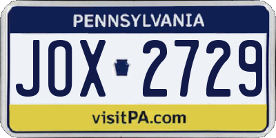 PA license plate JOX2729