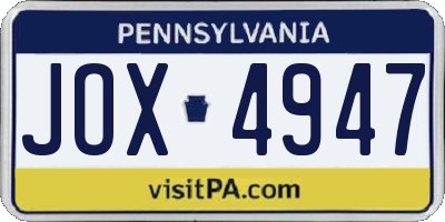 PA license plate JOX4947