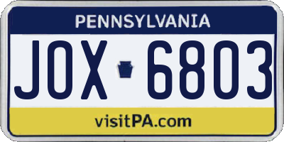 PA license plate JOX6803