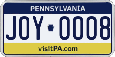 PA license plate JOY0008
