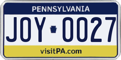 PA license plate JOY0027