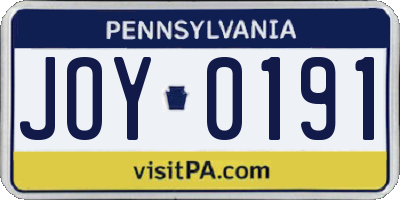 PA license plate JOY0191