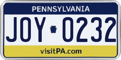 PA license plate JOY0232