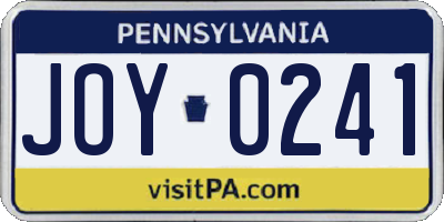 PA license plate JOY0241