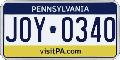 PA license plate JOY0340