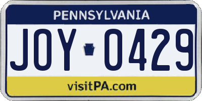PA license plate JOY0429