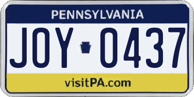 PA license plate JOY0437