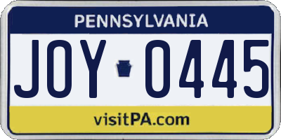 PA license plate JOY0445