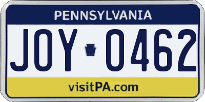 PA license plate JOY0462