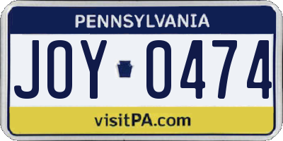 PA license plate JOY0474