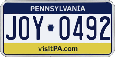 PA license plate JOY0492